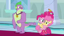 Size: 1920x1080 | Tagged: safe, imported from derpibooru, screencap, li'l cheese, pinkie pie, spike, dragon, the last problem, older, older pinkie pie, older spike, winged spike, wings
