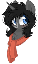 Size: 1273x2160 | Tagged: safe, artist:cinnamontee, imported from derpibooru, oc, oc only, oc:maya, oc:maya madrigal, pony, unicorn, bust, clothes, female, mare, portrait, scarf, simple background, solo, transparent background