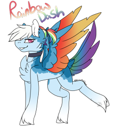 Size: 2288x2572 | Tagged: safe, artist:articfoxdraws, artist:articfoxdrawsyt, imported from derpibooru, rainbow dash, pegasus, pony, alternate hairstyle, chest fluff, choker, ear piercing, earring, female, grin, jewelry, mare, markings, necklace, piercing, raised leg, redesign, simple background, smiling, solo, transparent background, unshorn fetlocks