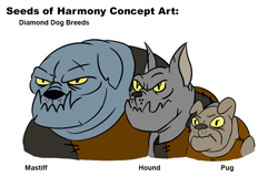 Size: 1000x676 | Tagged: safe, artist:velgarn, imported from derpibooru, diamond dog, armor, concept art, diamond dog hound, diamond dog mastiff, diamond dog pug, grumpy, leather, pen and paper rpg, scar, seeds of harmony, simple background, white background