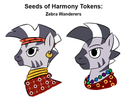 Size: 750x598 | Tagged: safe, artist:velgarn, imported from derpibooru, pony, zebra, african, clothes, concept art, female, male, pen and paper rpg, seeds of harmony, simple background, trinket, white background