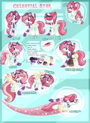 Size: 3160x4290 | Tagged: safe, artist:amgiwolf, artist:caecii, artist:pegasski, artist:sugaryicecreammlp, imported from derpibooru, oc, oc only, oc:celestial star, crystal pony, pegasus, pony, baby, baby pony, base used, bomber jacket, clothes, colored wings, crystallized, eye clipping through hair, female, filly, flight trail, flying, goggles, jacket, multicolored wings, reference sheet, scarf, smiling, solo, two toned wings, wings
