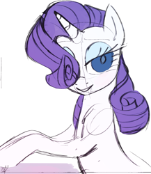 Size: 1311x1510 | Tagged: safe, artist:overthemaginot, imported from derpibooru, rarity, pony, unicorn, colored, female, looking at you, mare, simple background, sitting, sketch, white background