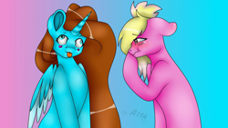 Size: 1276x718 | Tagged: artist needed, safe, imported from derpibooru, oc, oc only, oc:nessa, alicorn, pony, 3d, :p, alicorn oc, bust, derp, duo, duo female, female, floppy ears, hearts on cheeks, horn, mare, simple background, source filmmaker, tongue out, wings