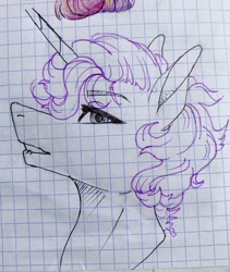 Size: 1080x1277 | Tagged: safe, artist:moona_lou, imported from derpibooru, rarity, pony, unicorn, bust, female, graph paper, lineart, makeup, mare, smiling, solo, traditional art