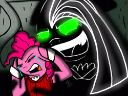 Size: 2048x1536 | Tagged: safe, artist:artmama113, imported from derpibooru, pinkie pie, earth pony, pony, bust, clothes, crying, cuffs (clothes), dr jekyll and mr hyde, dr pinkie and miss pie, duality, eyes closed, female, glowing eyes, insanity, mare, open mouth, pinkamena diane pie
