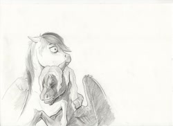 Size: 3504x2544 | Tagged: safe, artist:lady-limule, imported from derpibooru, oc, oc only, pegasus, pony, crying, duo, pegasus oc, traditional art, wide eyes, wings