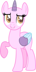 Size: 977x1923 | Tagged: safe, artist:pegasski, imported from derpibooru, oc, oc only, alicorn, pony, rarity takes manehattan, alicorn oc, bald, base, eyelashes, eyes closed, grin, horn, looking up, raised hoof, simple background, smiling, solo, transparent background, two toned wings, wings