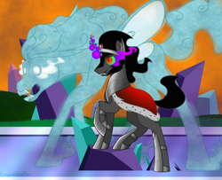 Size: 1280x1040 | Tagged: safe, artist:enigmadoodles, idw, imported from derpibooru, king sombra, rabia, pony, umbrum, unicorn, dark magic, female, magic, male, sombra eyes, stallion