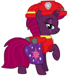 Size: 966x1080 | Tagged: safe, artist:徐詩珮, imported from derpibooru, fizzlepop berrytwist, tempest shadow, pony, series:sprglitemplight diary, series:sprglitemplight life jacket days, series:springshadowdrops diary, series:springshadowdrops life jacket days, alternate universe, clothes, female, marshall (paw patrol), paw patrol, simple background, solo, transparent background