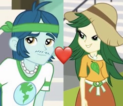 Size: 719x617 | Tagged: safe, edit, edited screencap, imported from derpibooru, screencap, captain planet, sweet leaf, equestria girls, equestria girls series, background human, cropped, eco kids, female, heart, male, shipping, shipping domino, straight, sweetplanet