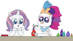 Size: 3264x1860 | Tagged: safe, artist:supahdonarudo, imported from derpibooru, potion nova, queen novo, classical hippogriff, hippogriff, unicorn, my little pony: pony life, my little pony: the movie, book, bottle, cute, novabetes, novobetes, potion, potion making, simple background, style emulation, transparent background