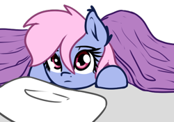 Size: 548x384 | Tagged: safe, artist:neuro, oc, oc only, crystal pony, pegasus, pony, blanket, female, looking at you, mare, pillow, simple background, solo, transparent background