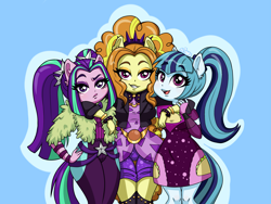 Size: 3645x2736 | Tagged: safe, artist:ameliacostanza, imported from derpibooru, adagio dazzle, aria blaze, sonata dusk, anthro, equestria girls, equestria girls series, spoiler:eqg series (season 2), clothes, cute, female, hand on hip, high res, looking at you, pony ears, smiling, the dazzlings