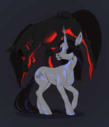 Size: 3438x4000 | Tagged: safe, artist:f0rever13, artist:moonhoek, imported from derpibooru, oc, oc:moon hoek, earth pony, pony, unicorn, alter ego, cyrillic, digital art, fangs, female, mare, simple background, sketch, wat