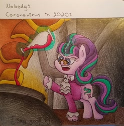 Size: 2501x2536 | Tagged: safe, artist:m0m0m4ltg3rn, imported from derpibooru, snowfall frost, starlight glimmer, pony, unicorn, clothes, glasses, glowing horn, horn, meme, solo, traditional art