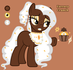 Size: 1516x1459 | Tagged: safe, artist:pegasski, artist:sir-psych0-s3xy, imported from derpibooru, oc, oc only, oc:ferrero crunch, earth pony, pony, base used, brown background, eyeshadow, female, freckles, lipstick, makeup, mare, offspring, parent:cheese sandwich, parent:pinkie pie, parents:cheesepie, simple background, solo