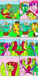 Size: 1600x3200 | Tagged: safe, artist:eternaljonathan, imported from derpibooru, applejack, cheese sandwich, donut joe, fancypants, pinkie pie, rainbow dash, rarity, soarin', oc, oc:party fashion, oc:streaking sour apple, alicorn, earth pony, pegasus, pony, unicorn, comic:super party fusion, alicorn oc, blushing, butt, butt bump, canterlot, canterlot castle, clipboard, clothes, comic, commissioner:bigonionbean, cowboy hat, cup, cutie mark, deflation, dialogue, energy, female, flank, fusion, fusion:party fashion, fusion:streaking sour apple, glasses, hat, horn, in love, jewelry, jiggle, lab coat, large butt, light, magic, maid, male, mare, plot, scientist, shrink, spread wings, stallion, stetson, tail wrap, the ass was fat, thicc ass, thought bubble, wingboner, wings, writer:bigonionbean, zippermouth