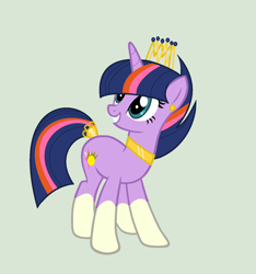 Size: 1385x1477 | Tagged: safe, artist:lominicinfinity, imported from derpibooru, oc, oc only, oc:shimmering spark, alicorn, pony, crown, female, jewelry, mare, offspring, parent:sunburst, parent:twilight sparkle, parents:twiburst, regalia, simple background, solo