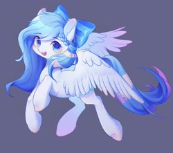 Size: 2048x1814 | Tagged: safe, artist:leafywind, imported from derpibooru, oc, oc only, pegasus, pony, bow, braid, female, gray background, hair bow, looking at you, mare, simple background, solo, spread wings, starry eyes, wingding eyes, wings