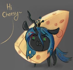 Size: 1080x1037 | Tagged: source needed, safe, artist:silverst, artist:tanatos, imported from derpibooru, queen chrysalis, changeling, changeling queen, cheese, cheeselegs, chibi, cute, cutealis, dialogue, female, food, meme, queen swissalis, sketch, solo