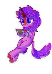 Size: 2480x3508 | Tagged: safe, artist:musicfirewind, artist:wavecipher, imported from derpibooru, oc, oc only, oc:molly jasmine, kirin, female, kirin oc, nintendo switch, simple background, smiling, solo, transparent background