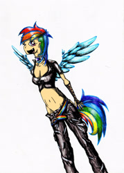 Size: 1640x2288 | Tagged: safe, artist:kaitlyn23, imported from derpibooru, rainbow dash, human, female, humanized, looking back, open mouth, solo, winged humanization, wings