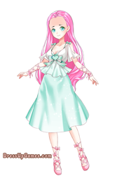 Size: 533x800 | Tagged: safe, imported from derpibooru, fluttershy, human, bow, breasts, cleavage, clothes, cute, dolldivine, dress, dress up game, game, humanized, ribbon, solo