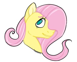 Size: 867x700 | Tagged: safe, artist:lowname, imported from derpibooru, fluttershy, pegasus, pony, bust, female, mare, simple background, smiling, solo, white background