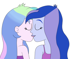 Size: 6000x5000 | Tagged: safe, anonymous artist, derpibooru exclusive, imported from derpibooru, princess celestia, princess luna, human, equestria girls, bare shoulders, duo, eyes closed, female, incest, kiss on the lips, kissing, lesbian, lips, princest, principal celestia, principalest, shipping, simple background, sleeveless, transparent background, vice principal luna