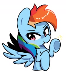 Size: 1500x1672 | Tagged: safe, artist:kindakismet, imported from derpibooru, rainbow dash, pegasus, pony, female, looking at you, mare, simple background, solo, tapping, underhoof, white background