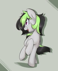 Size: 1560x1903 | Tagged: safe, artist:jessy, oc, oc only, oc:elli, earth pony, pony, abstract background, cute, female, mare, open mouth, raised hoof, solo