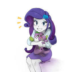 Size: 1280x1400 | Tagged: safe, artist:haden-2375, imported from derpibooru, rarity, spike, spike the regular dog, dog, equestria girls, blushing, cute, female, grin, lucky bastard, male, raribetes, simple background, smiling, spikabetes, white background
