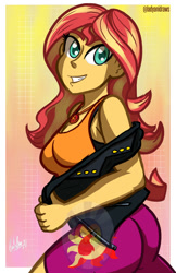 Size: 800x1236 | Tagged: safe, artist:ladyanidraws, imported from derpibooru, sunset shimmer, equestria girls, equestria girls series, ass, breasts, bunset shimmer, busty sunset shimmer, butt, female, geode of empathy, looking at you, magical geodes, music festival outfit, solo