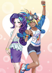 Size: 593x838 | Tagged: source needed, safe, artist:shunya yamashita, edit, imported from derpibooru, kotobukiya, rainbow dash, rarity, human, anime, female, humanized, kotobukiya rainbow dash, kotobukiya rarity, lesbian, raridash, shipping