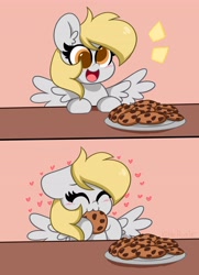 Size: 2961x4096 | Tagged: safe, artist:kittyrosie, imported from derpibooru, derpy hooves, pegasus, pony, :3, blushing, comic, cookie, cute, derpabetes, digital art, eating, eyes closed, female, food, heart, herbivore, kittyrosie is trying to murder us, open mouth, solo, weapons-grade cute