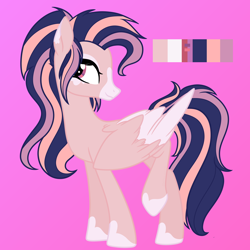 Size: 1700x1700 | Tagged: safe, artist:katelynleeann42, imported from derpibooru, oc, oc only, pegasus, pony, female, mare, pink background, reference sheet, simple background, solo, two toned wings, wings