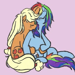 Size: 1000x1000 | Tagged: safe, artist:laya-21, imported from derpibooru, applejack, rainbow dash, earth pony, pegasus, pony, appledash, cuddling, duo, female, lesbian, nuzzling, shipping, simple background