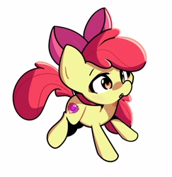 Size: 2000x2060 | Tagged: safe, artist:kindakismet, imported from derpibooru, apple bloom, earth pony, pony, adorabloom, commission, cute, female, filly, open mouth, simple background, smiling, smol, solo, white background