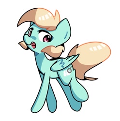 Size: 1217x1229 | Tagged: safe, artist:kindakismet, imported from derpibooru, oc, oc only, oc:cloud gazer, pegasus, pony, female, looking at you, open mouth, raised leg, simple background, solo, white background