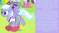 Size: 1920x1080 | Tagged: safe, edit, edited screencap, editor:jaredking203, editor:jaredking779, imported from derpibooru, screencap, abradacanter, lilac sky, pegasus, pony, rainbow falls, facts, female, mare