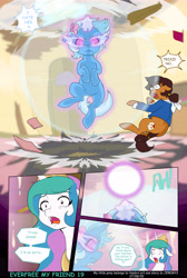 Size: 5232x7787 | Tagged: safe, artist:jeremy3, imported from derpibooru, princess celestia, trixie, oc, oc:miss becky, alicorn, pony, unicorn, comic:everfree, comic:everfree my friend, absurd resolution, cast, comic, female, filly, filly trixie, jewelry, open mouth, regalia, younger