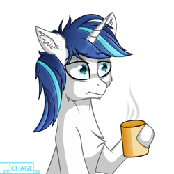 Size: 3840x3840 | Tagged: safe, artist:chage, imported from derpibooru, shining armor, pony, unicorn, bust, coffee, coffee mug, hoof hold, male, mug, portrait, simple background, solo, stallion, transparent background