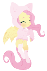Size: 2678x4000 | Tagged: safe, artist:belka-sempai, imported from derpibooru, fluttershy, pegasus, pony, blushing, cat ears, cat hoodie, clothes, cute, daaaaaaaaaaaw, dawwww, eyes closed, female, fluttercat, high res, hoodie, mare, shyabetes, simple background, smiling, socks, solo, spread wings, three quarter view, transparent background, weapons-grade cute, white socks, wings