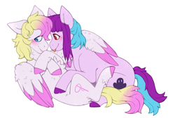 Size: 2100x1413 | Tagged: safe, artist:cinnamonsparx, imported from derpibooru, oc, oc:looming shadow, oc:soft melody, pegasus, pony, female, mare, simple background, transparent background, two toned wings, wings