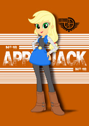 Size: 2059x2912 | Tagged: safe, artist:ilustradorjoaosegura, imported from derpibooru, applejack, equestria girls, android 18, clothes, female, hand on hip, smiling, solo