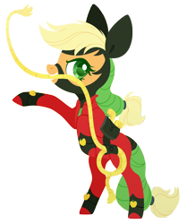 Size: 3000x3586 | Tagged: safe, artist:belka-sempai, imported from derpibooru, applejack, mistress marevelous, earth pony, pony, power ponies (episode), clothes, colored pupils, costume, female, high res, lasso, lasso of truth, lineless, mare, mouth hold, power ponies, profile, rearing, rope, simple background, solo, transparent background