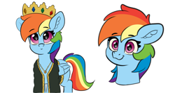 Size: 3569x1914 | Tagged: safe, artist:yelowcrom, imported from derpibooru, rainbow dash, pegasus, pony, bust, clothes, colored, crown, cute, dashabetes, ear fluff, female, flat colors, folded wings, jewelry, looking at you, mare, regalia, simple background, sketch, white background, wings