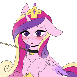 Size: 5000x5000 | Tagged: safe, artist:torihime, imported from derpibooru, princess cadance, alicorn, pony, blushing, chains, collar, commission, crown, cute, cutedance, female, hoof shoes, jewelry, leash, mare, open mouth, pet play, pet tag, raised hoof, regalia, simple background, solo, transparent background, ych result