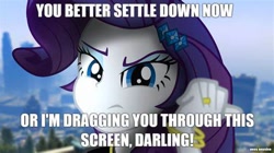 Size: 474x266 | Tagged: safe, imported from derpibooru, rarity, equestria girls, equestria girls series, angry, anti-bronybait, breaking the fourth wall, caption, equestria girls in real life, female, fourth wall, frown, image macro, looking at you, meme, solo, text